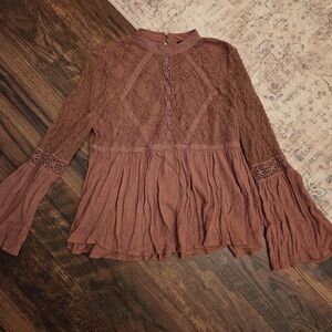 American EAGLE Lace Bell Sleeve Top